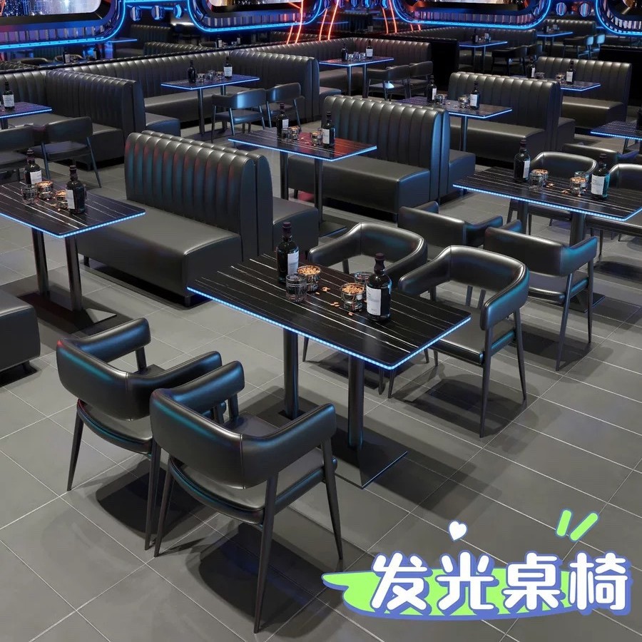 Retro Bar Glowing Table and Chair Set Barbecue Tavern Nightclub Ktv Booth Coffee Western Restaurant Sofa