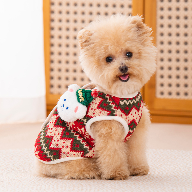 Christmas Pet Clothes Knitted Christmas Wool Vest Dog Christmas Clothes Christmas Clothes Custom Processing Factory