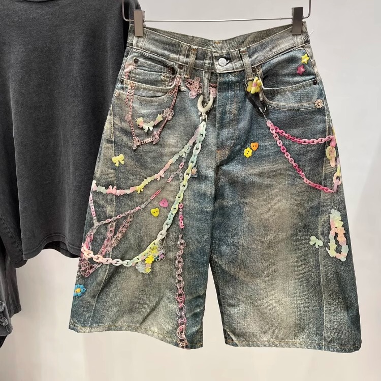 [A/C * 25SS] candy chain 3D misprint straight leg wide leg Denim shorts pants for men and women