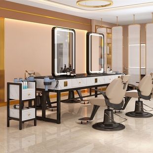 Barber shop mirror single-sided double-sided hair salon integrated special workbench hairdressing shop cabinet hot dyeing LED net red mirror