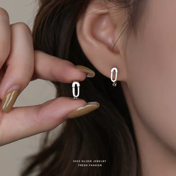 S925 Sterling Silver Distinctive Pin Earrings Women's Geometric Simple All-match Ear Buckle Fashion Niche Design Sense Korean Style Earrings