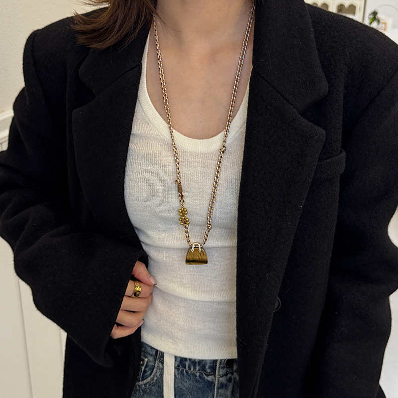 Polyester Chain Material Vacation Classic Style Geometric Tiger Eye Titanium Steel Obsidian Cord String Pendant Necklaces Wholesale