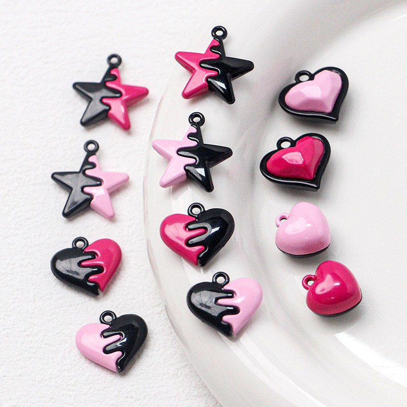 diy 合金喷漆拼接彩色爱心五角星挂件吊坠 手链项链耳环饰品配件