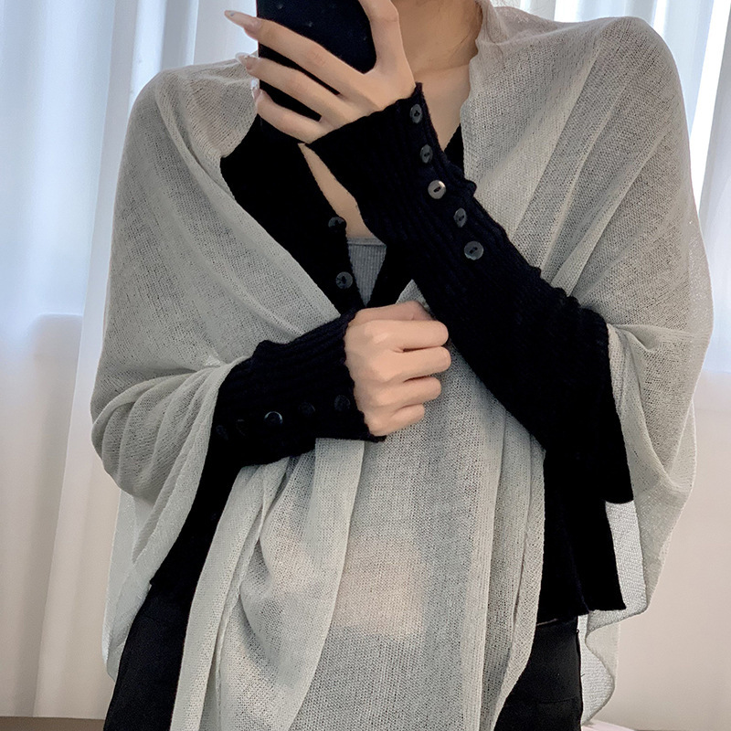 女性用三角スカーフ、新しい多用途無地ネックプロテクター、薄いスカーフ、エアコン付きの部屋用ニットショール、サスペンダー付き|undefined