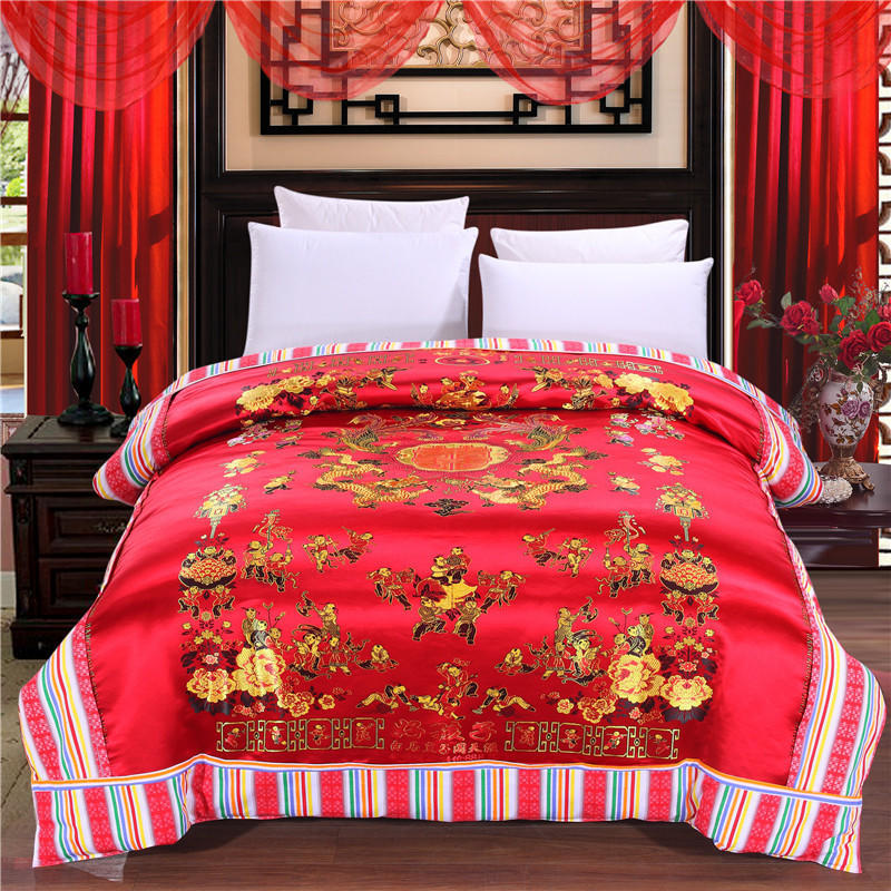 2026 New Model A-Side Hangzhou Silk B-Side Pure Cotton Single Quilt Cover, Wedding Red and Green Dragon and Phoenix Quilt