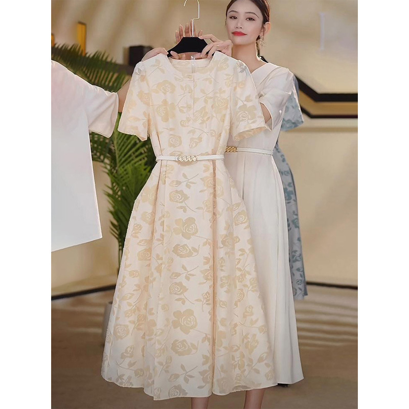 French-Style High-End Exquisite Temperament Socialite Formal Occasion Chanel-Inspired Waist-Cinching Floral Dress for Women in Summer