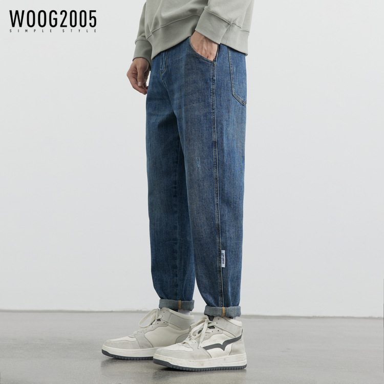 men's wear washing blue Jeans 2022 Spring and autumn season new pattern Versatile Straight leisure time trousers