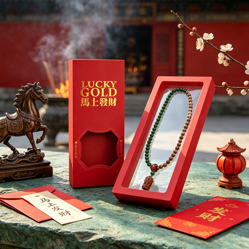 Get Rich Soon Gold-Stamped Pe Floating Box with Window, Year of the Horse Jewelry Necklace Packaging Box, Drawer-Style Storage Box Wholesale Get Rich Soon Gold-Stamped Pe Floating Box with Window, Year of the Horse Jewelry Necklace Packaging Box, Drawer-Style Storage Box Wholesale
