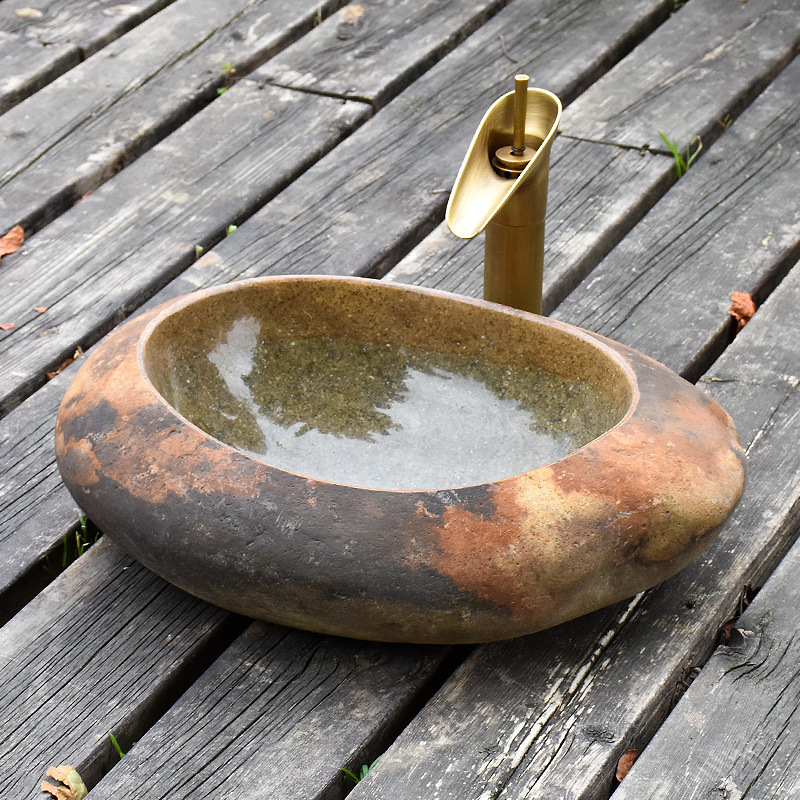 Natural Stone Wash Basin Countertop Basin Art Carved Pebble Sink Wash Basin Bathroom Marble Sink