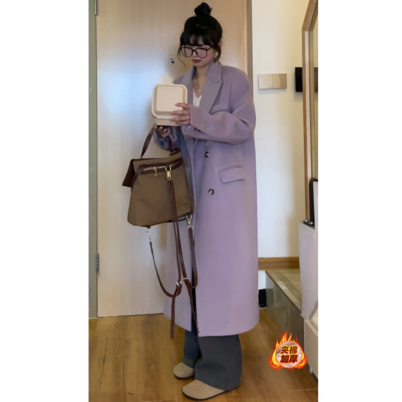 觅定灰色毛呢大衣正肩外套女冬季高级感长款西装呢子黑色小个子|undefined
