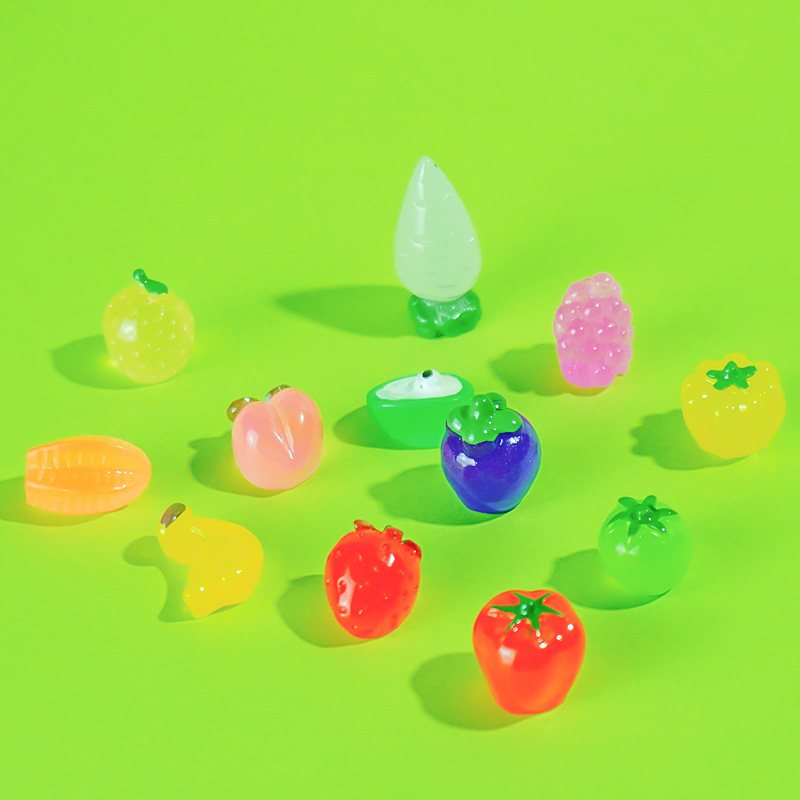 Simulación mini juego de comida en miniatura resina luminosa fruta fresa uva modelo hecho a mano bricolaje vegetal decoración decoración