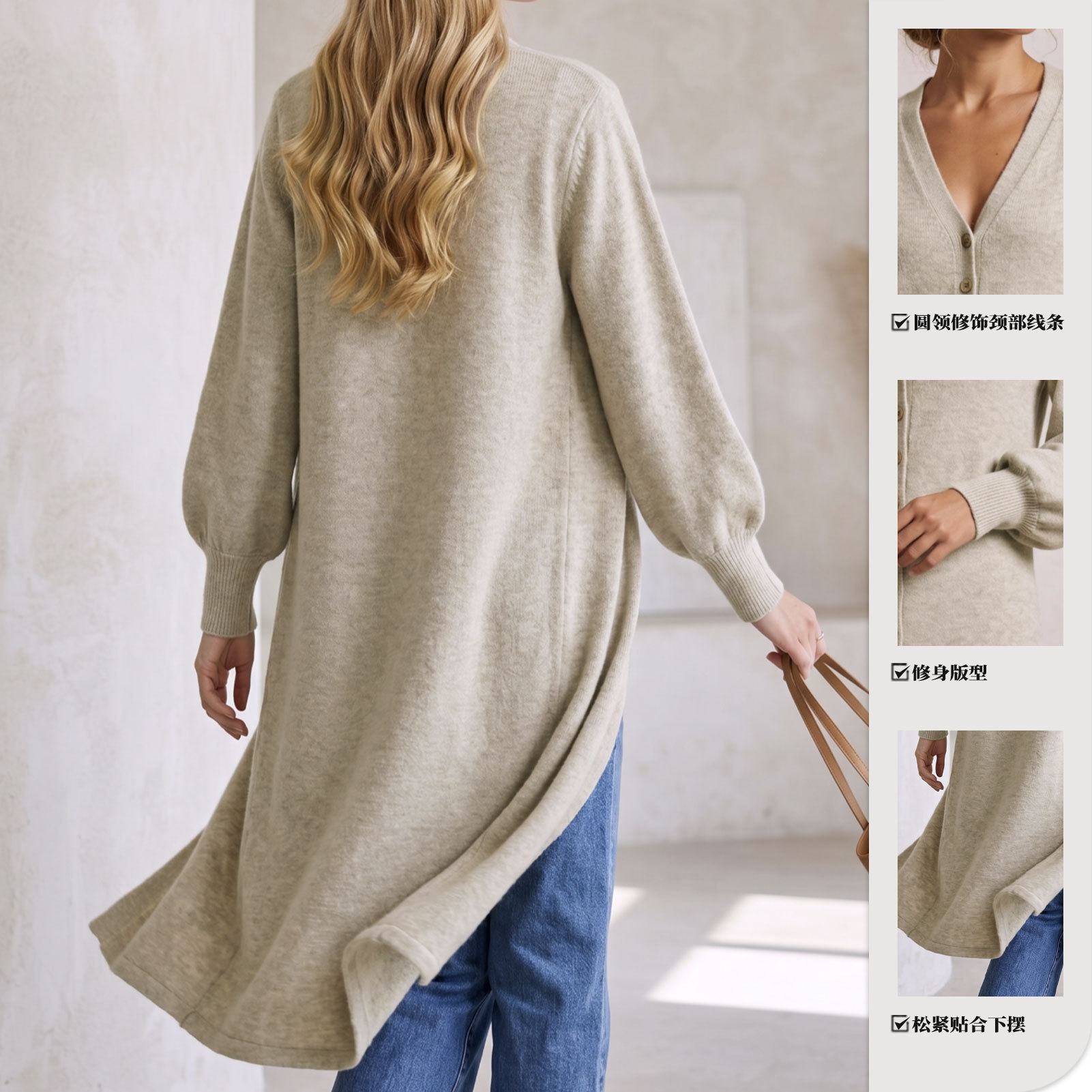 Amazon fashion knitted cardigan dress women's long solid color V-neck slim sweater dress autumn and winter new cross-border