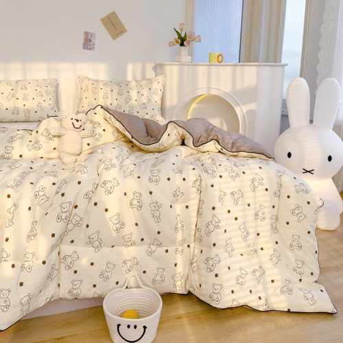 2024 New Model A-Type Double-layer Soybean Fabric Printed Spring and Autumn Four-Season Blanket with Thick Warm Winter Blanket Core Wholesale