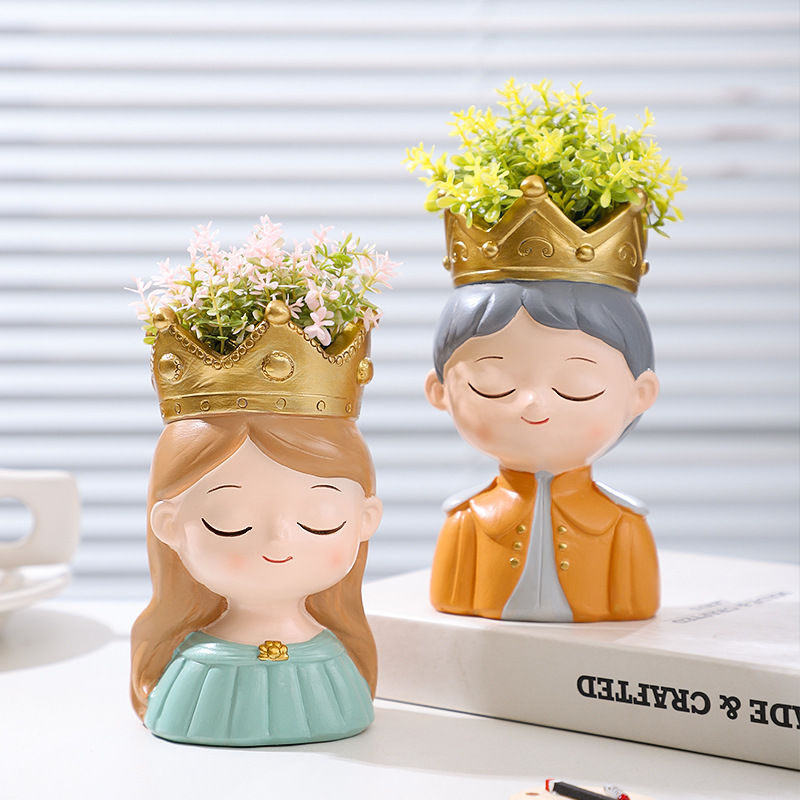 Chậu Cây Resin Chậu cây mọng nước hoàng tử công chúa cổ tích resin, chậu mini trang trí bàn, nhà và sân vườn (RG-114)