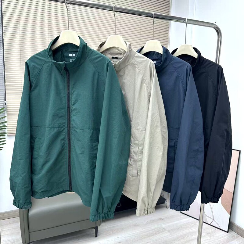 Spring and autumn stand-up collar lightweight casual jacket for men and women, loose fit with raglan sleeves, workwear style, solid color commuter coat Spring and autumn stand-up collar lightweight casual jacket for men and women, loose fit with raglan sleeves, workwear style, solid color commuter coat