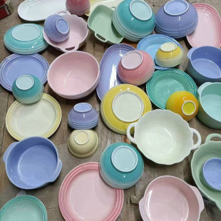 Gradient Macaron Bright Color Tableware Ceramic Plates French Dishes and Plates Ceramic Miscellaneous Stock End Goods