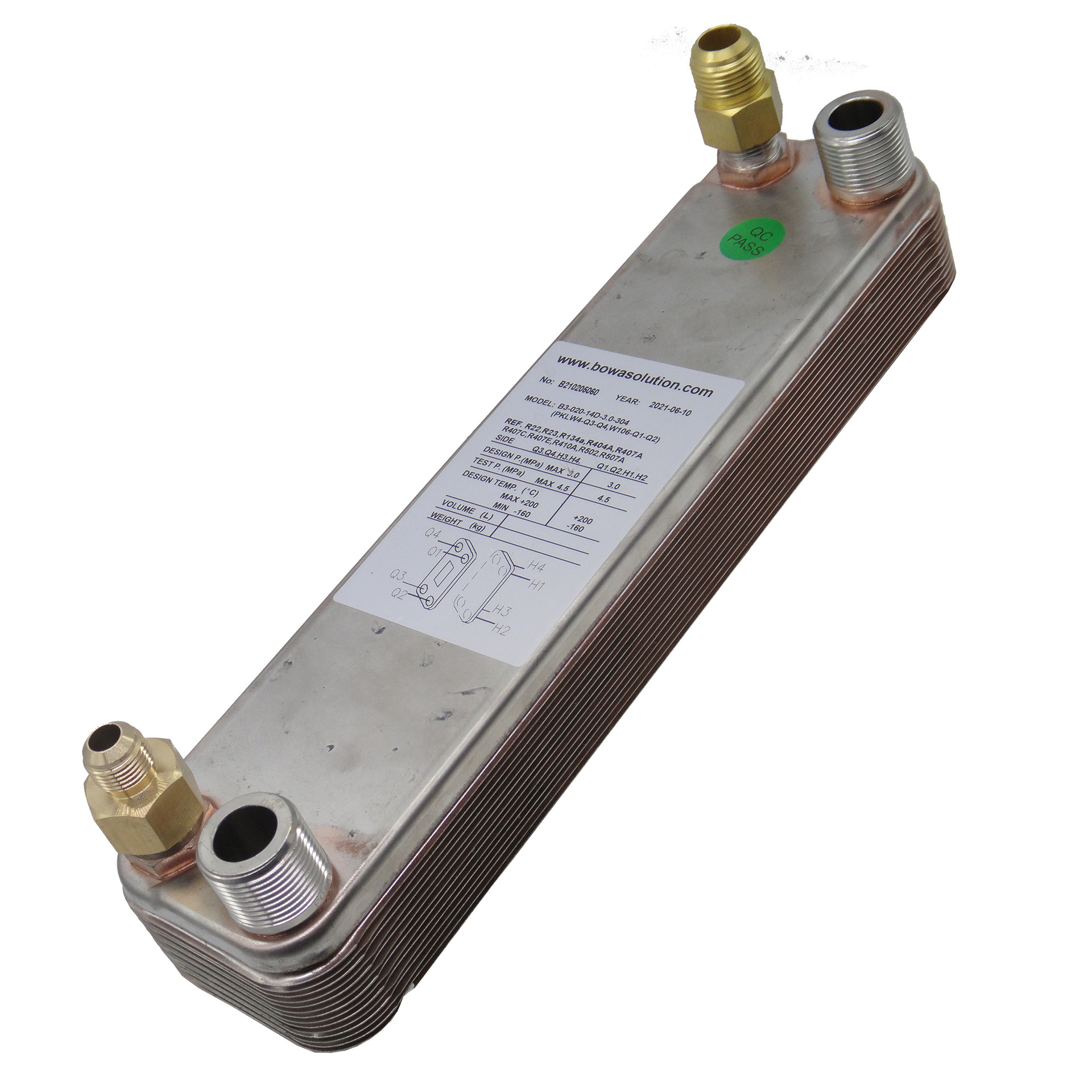 2.5KW液冷蒸发器总成匹配1HP盐水机组用于制取低温乙二醇载冷剂