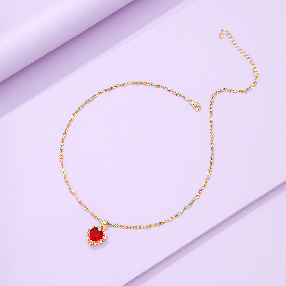 new retro single-layer  multi-color heart-shaped diamond necklace wholesale nihaojewelry