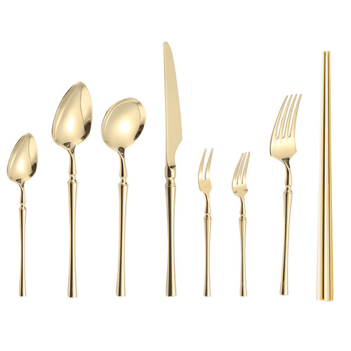 Small Waist 304 Stainless Steel Western Steak Knife and Fork Set, Polished Mirror Surface Hotel European Western Restaurant Knife and Fork and Spoon