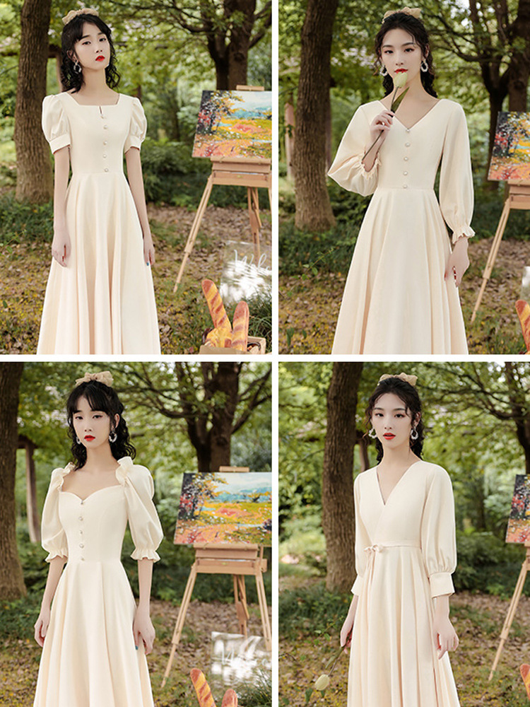Vestidos de dama de honor de verano 2026, nuevo estilo casual, vestidos de hermana, de manga larga, que estilizan y favorecen la figura, vestidos de grupo para damas de honor.