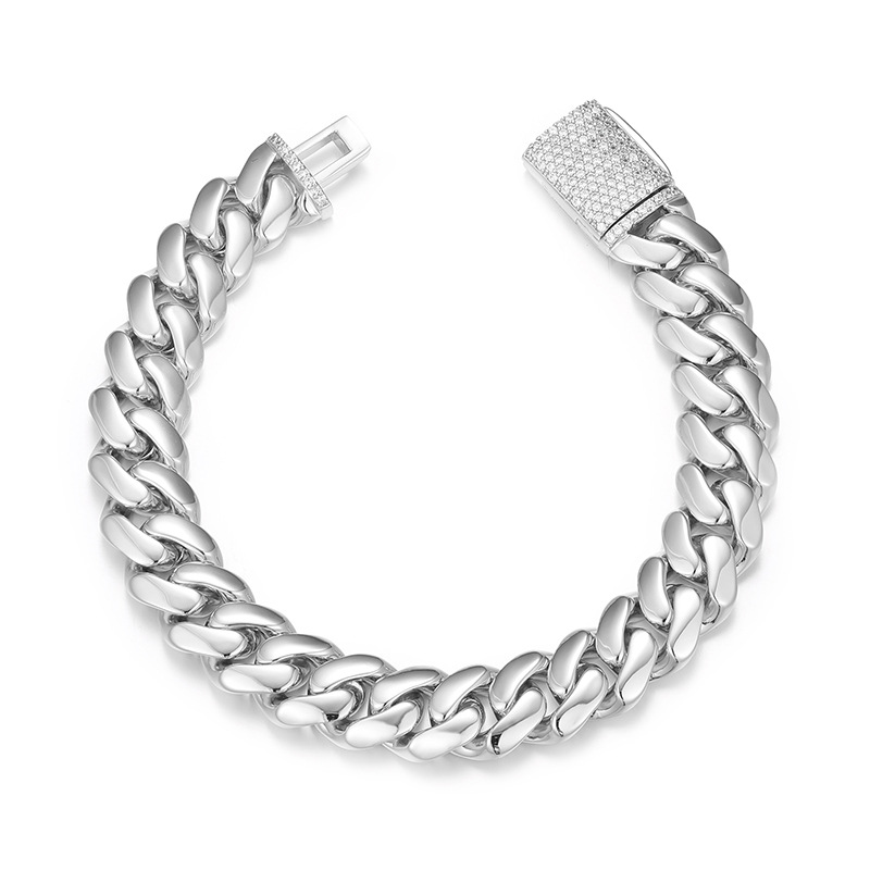 Cuban Chain Bracelet With Zircon Inlay And Gold Plated Finish_voghion.com