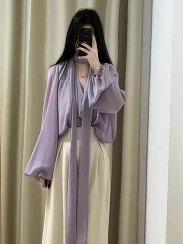 2025春季搭配一整套装女法式感黑色上衣高腰阔腿裤职业两件套|undefined