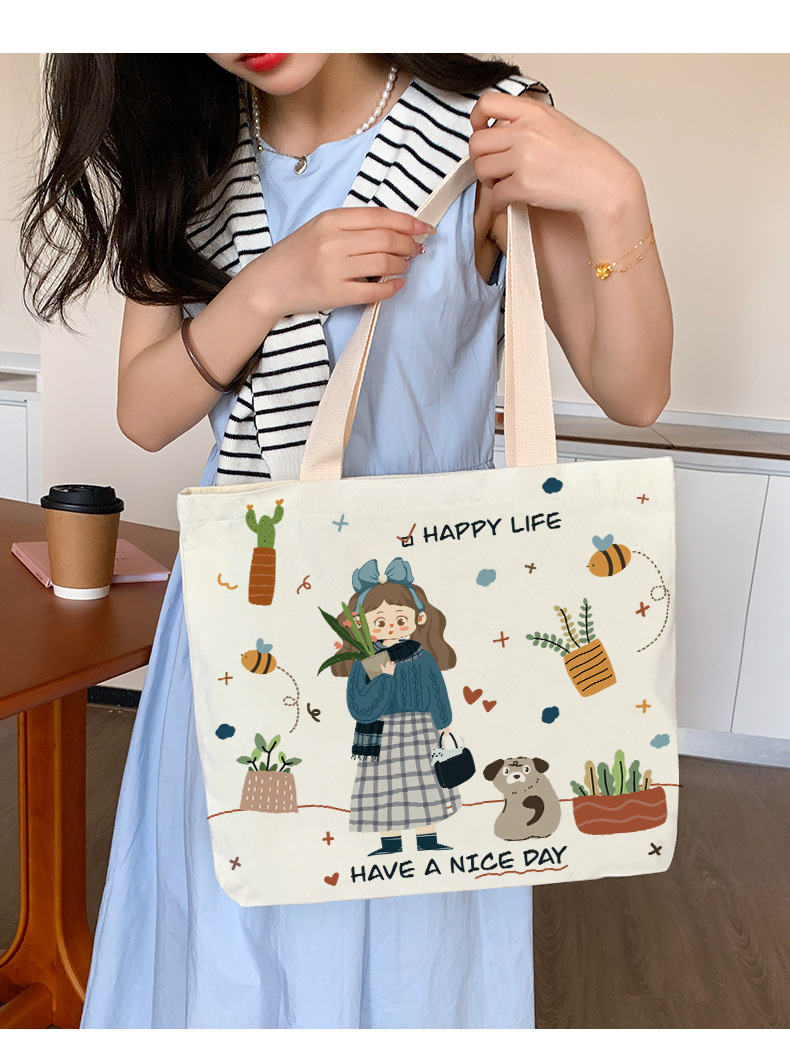 Women's Cute Animal Letter Plant Canvas Shopping Bags display picture 5