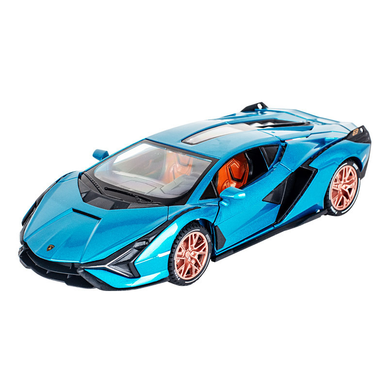 Modelo de coche de aleación famosa 1:24 Lanbo relámpago coche deportivo con sonido Tire hacia atrás la luz del coche de juguete modelo de música adornos