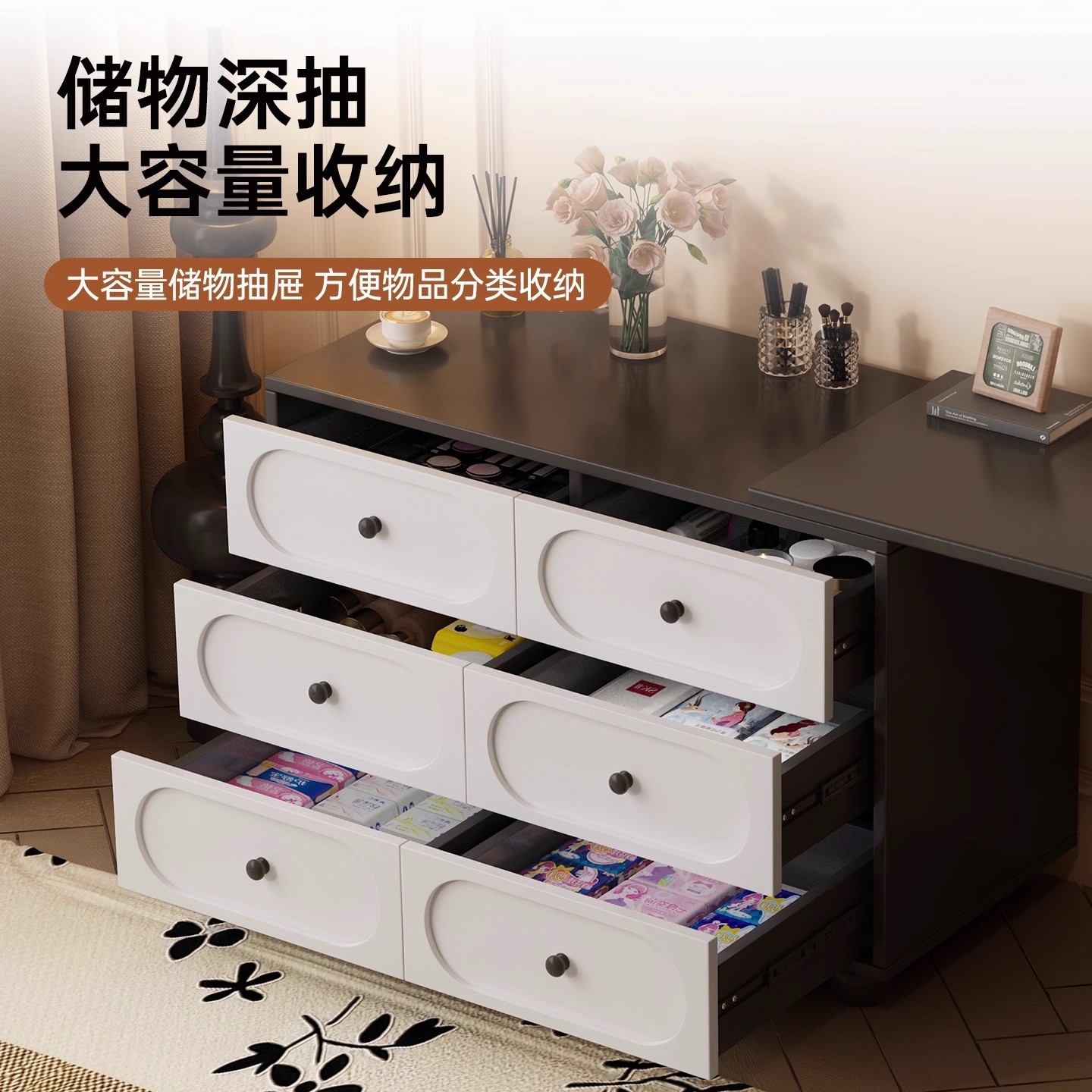 2025 nuevo armario de tocador en una pequeña cama de dormitorio cola de luz lujosa alta sensación de esquina tabla de maquillaje retráctil