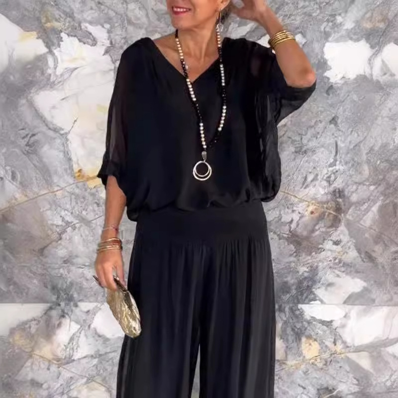 2024 European and American Cross-Border Summer New Women's Clothing, Independent Site Aliexpress Fashion Hot-Selling Solid Color Chiffon Set for Women