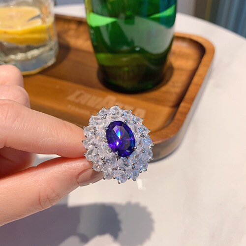 Zhao Sheng Sheng Jewelry European and American Fashion Jewelry Set Purple Orchid Zircon Pendant Ring 10*14 Earrings 6*8 Three-Piece Set