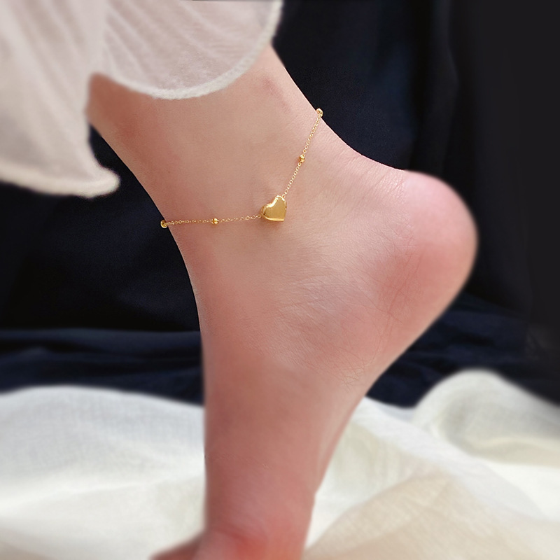 Titanium steel non-fading plated 18K yellow gold love anklet female ins cold style Mori simple new online popular hipster