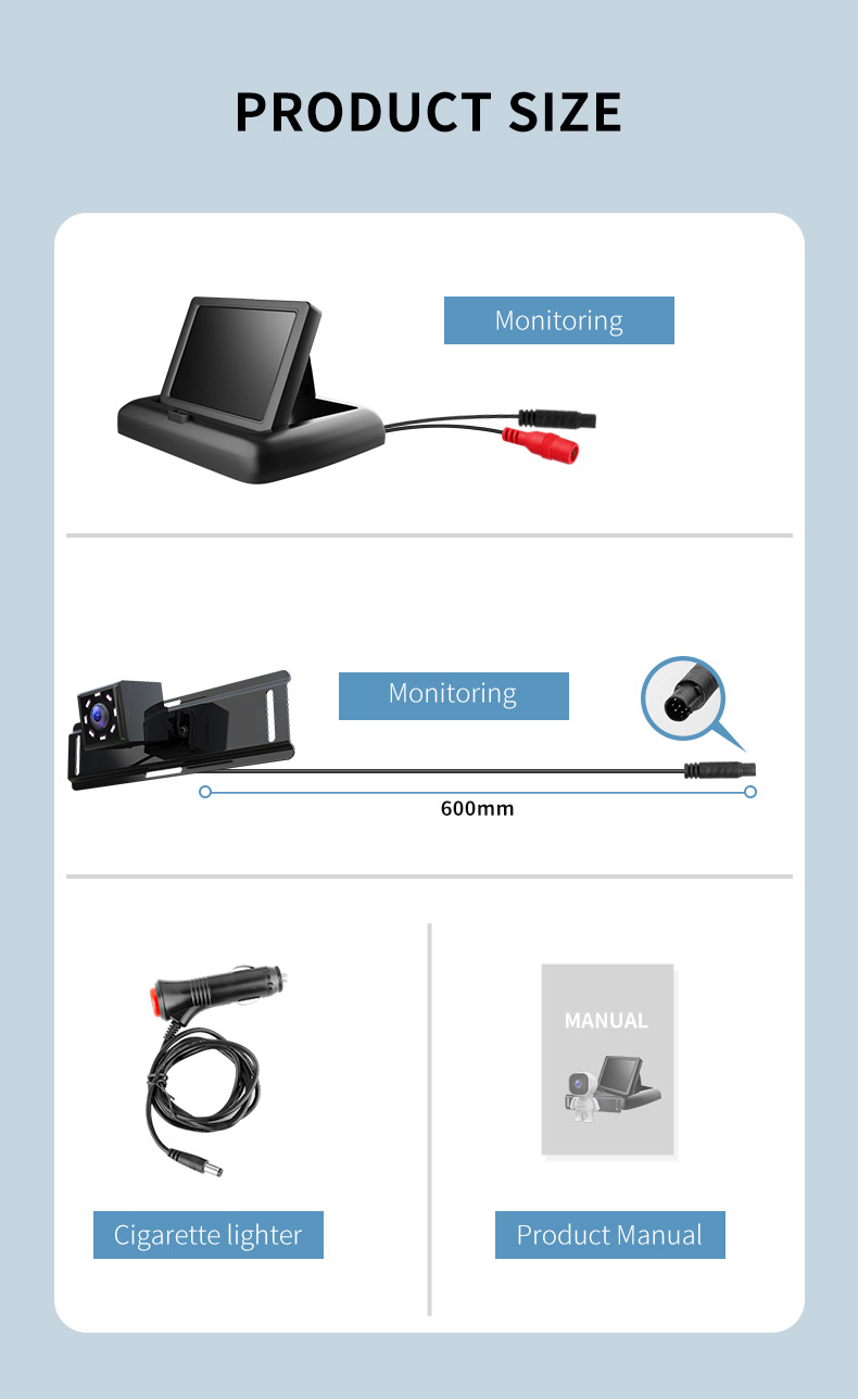 Car-Mounted Baby Monitor 4.3inch Monitor + 8-Light Infrared Night Vision Camera Rear-View Monitoring Image
