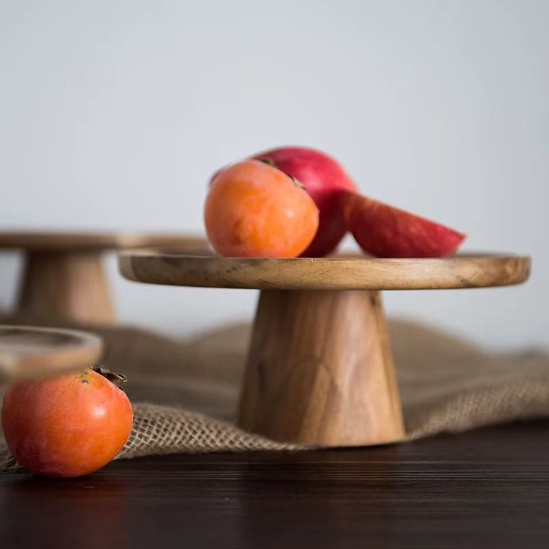 Wooden Cake Dessert Table Household Tray Decoration Plate Fruit Plate Snack Tall Japanese Plate Retro Style Chinese Style