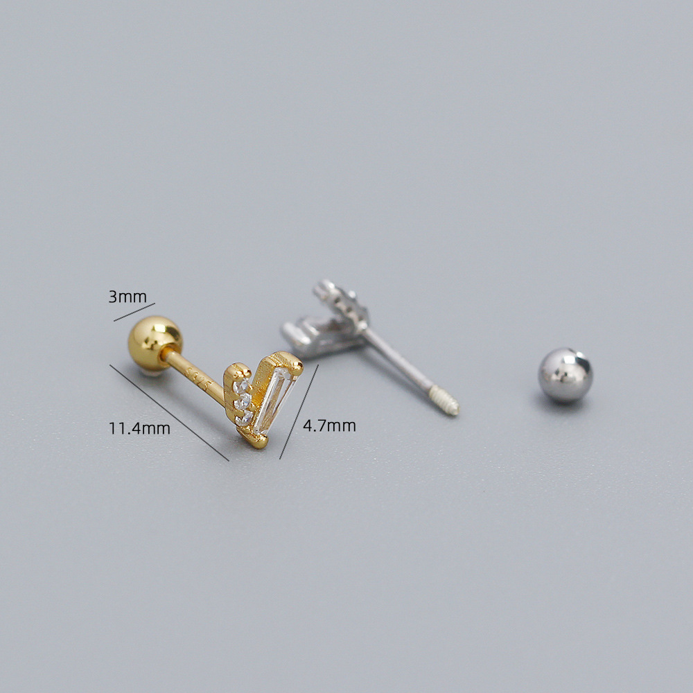 3g Weight 0.03µm Gold Plating Thickness Electroplating Gold Plating Process 1 Pair 925 Sterling Silver Zircon Letter Ear Studs