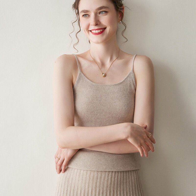 Thin Solid Color Women's Cashmere Knitted Camisole, Slim Fit, Versatile, Soft and Skin-Friendly, Sleeveless with Double Shoulder Straps