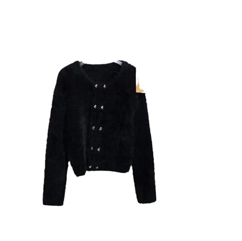 Women's Short-Sleeve Round Neck Knit Cardigan with imitation mink soft fabric, new autumn and winter fashion topcoat with double-breasted button design.