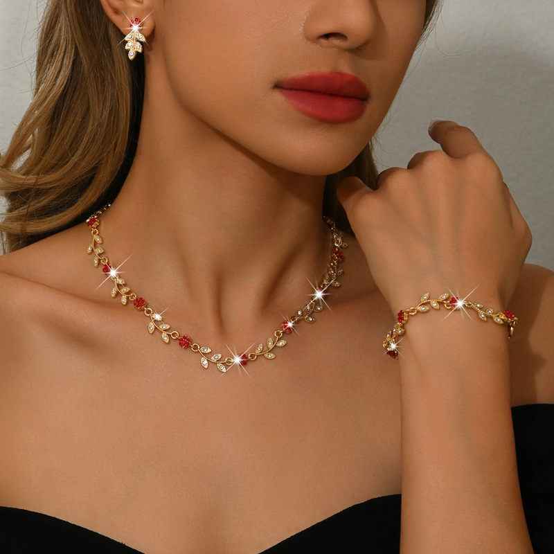 Bridal Wedding Dress Eco-Friendly Jewelry Set Rhinestone Flower Necklace Earrings Bracelet Three-Piece Set Party Dress Accessories for Women Bridal Wedding Dress Eco-Friendly Jewelry Set Rhinestone Flower Necklace Earrings Bracelet Three-Piece Set Party Dress Accessories for Women