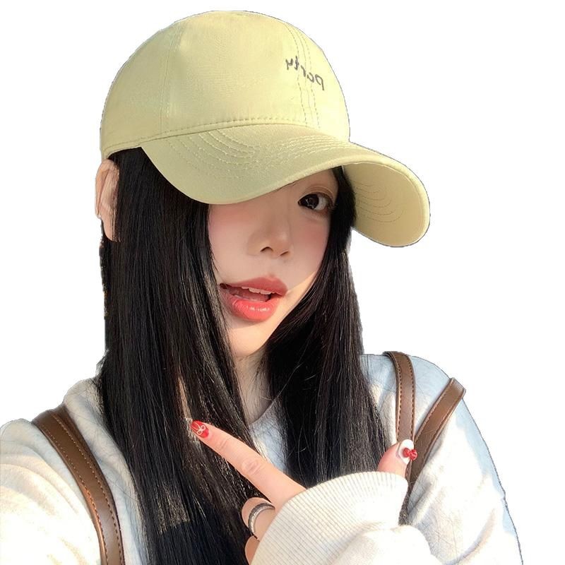 Sombrero de béisbol bordado amarillo para mujeres, sombrero de brillo amplio, sombrero de boca de pato, sombrero coreano, sombrero de cabeza grande