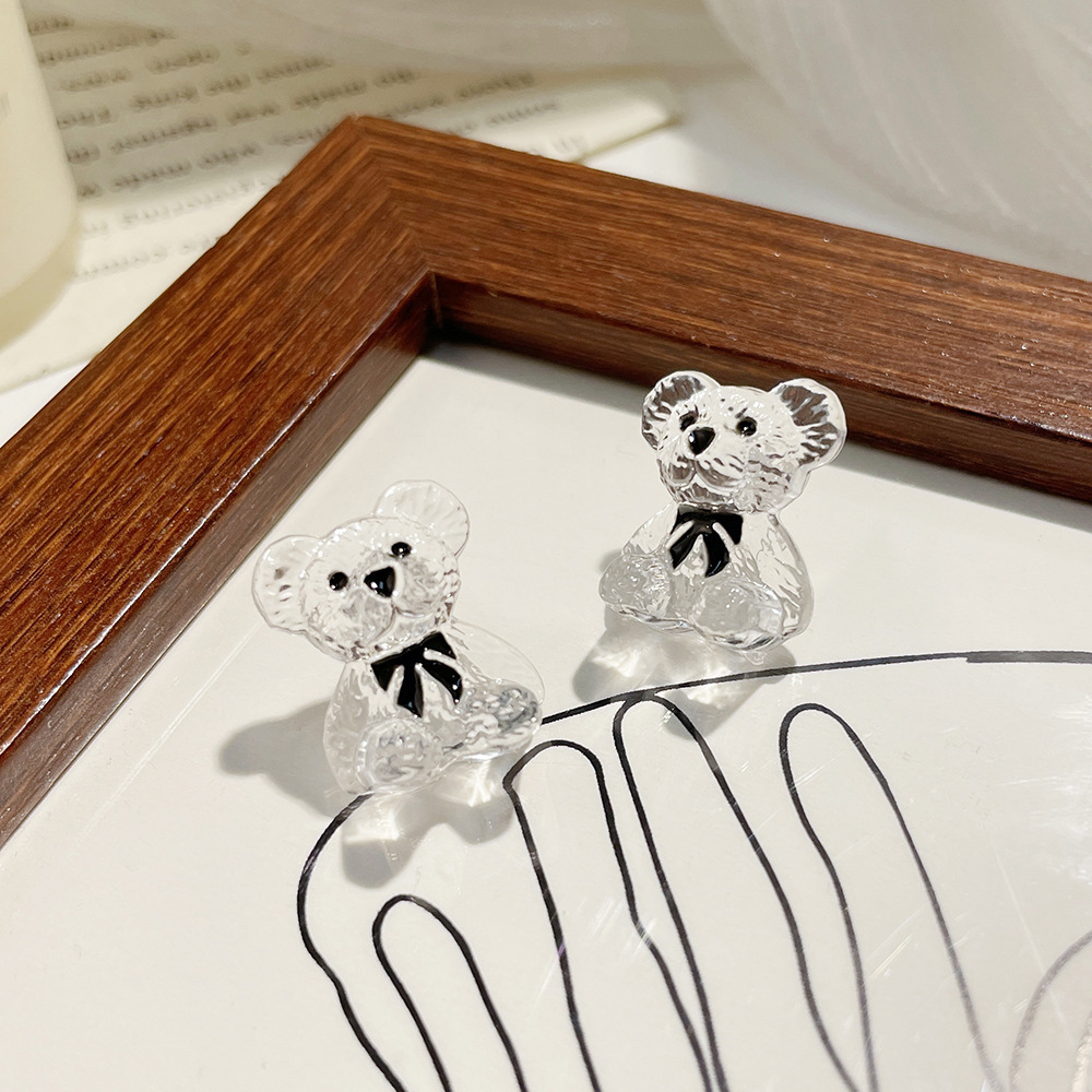 Sterling Silver Needle Korean Style Ins Style Graceful and Cute Bear Ear Studs Fashionable Temperame