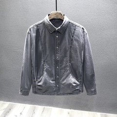 重磅纯棉衬衫式外套男秋季2025新款宽松休闲纯色工装衬衣夹克潮流