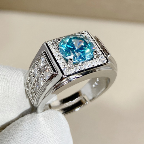 Luxurious open-plated PT950 platinum eight hearts and eight arrows blue-green zircon moissanite full diamond men's ring