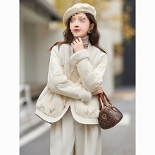 冬季新款新中式国风盘扣水貂毛拼接短款气质复古羽绒服女外套