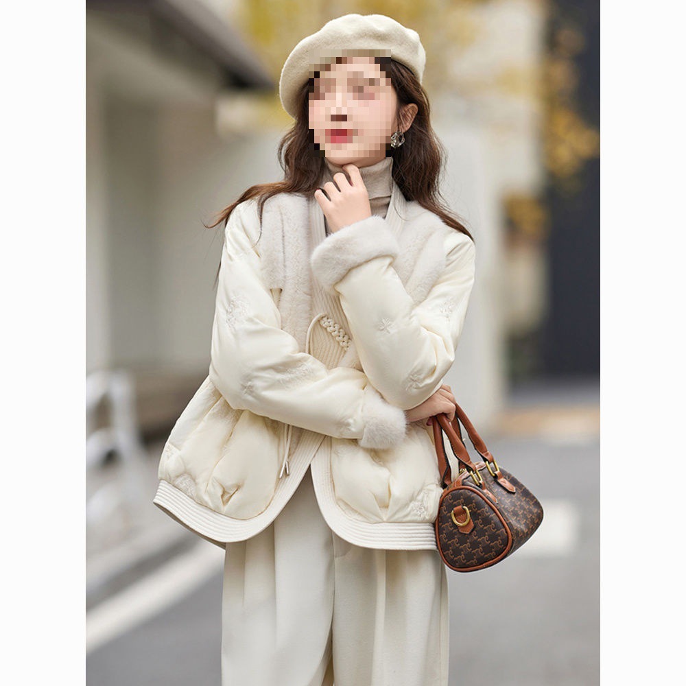 冬季新款新中式国风盘扣水貂毛拼接短款气质复古羽绒服女外套