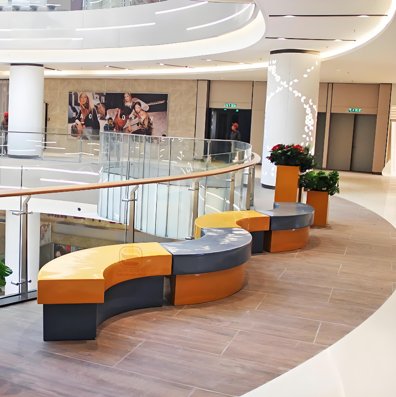 FRP combinado banco banco banco asiento centro comercial asiento cuadrado asiento de ocio silla creativa al aire libre