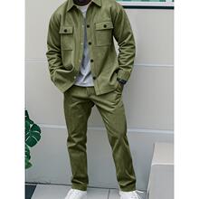 Y 75903 Casual Solid Color Jacket Pants Set ��ɫ��Ƥ����װ