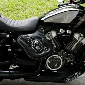 Motosiklet mühərriki istilik izolyasiya yastığı, retro universal kruizer dəri timsah naxışlı