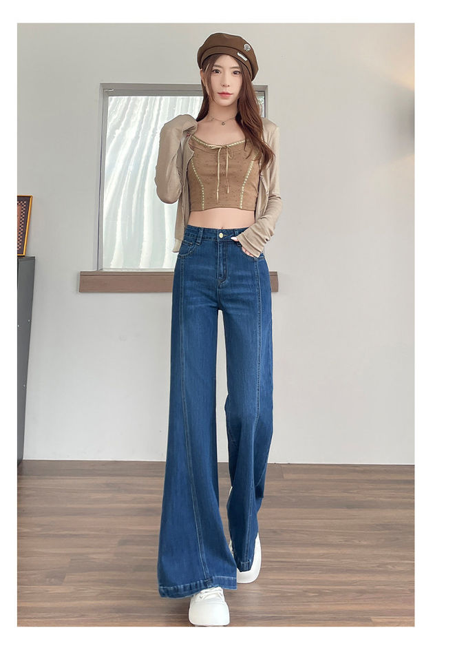 Quần jeans nữ ống loe nhẹ cạp cao tôn dáng màu xanh cổ điển — Xanh cổ điển - Dài hơn, Xanh cổ điển - Tiêu chuẩn chi tiết 9
