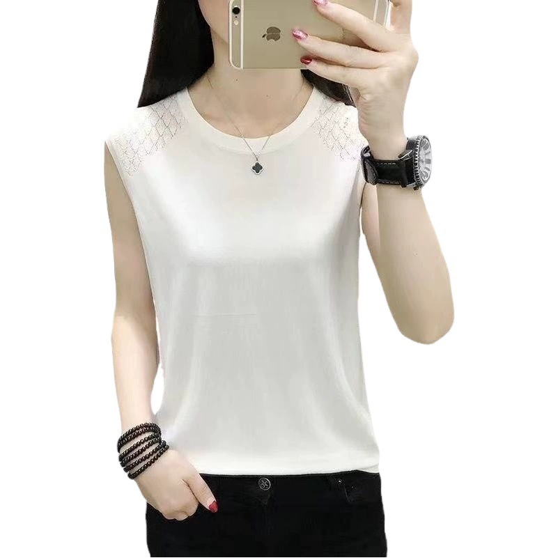 2023 новый жилет без рукавов, женская верхняя одежда, свежий стиль, шорты, вязаная футболка из ледяного шелка, Женская внутренняя Сексуальная подошва