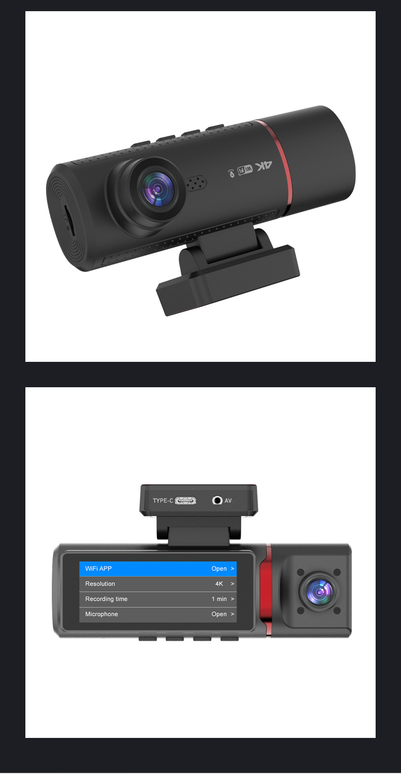 Cross-Border High-Definition 4K Driving Recorder with Three Lenses, Gps Positioning, Loop Recording, Night Vision, Parking Monitor, and Vehicle-Mounted Device